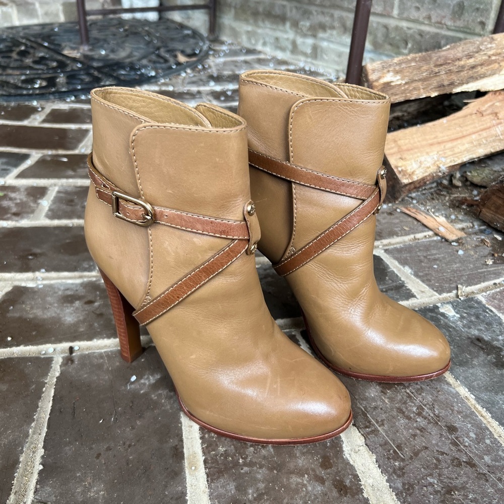 Tory Burch Brown Leather Dorese High Heel Bootie Shoes US Sz 7M